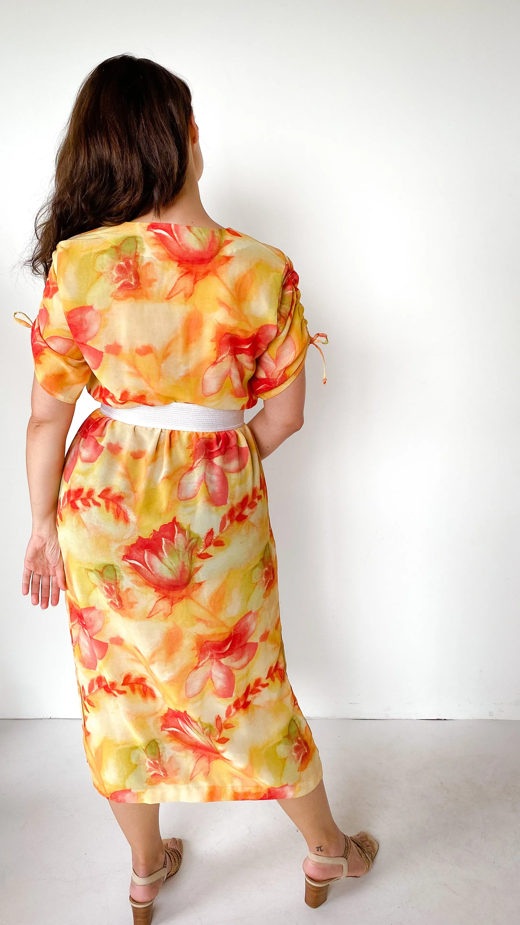1980s Sun Kissed Floral Dress, sz. S