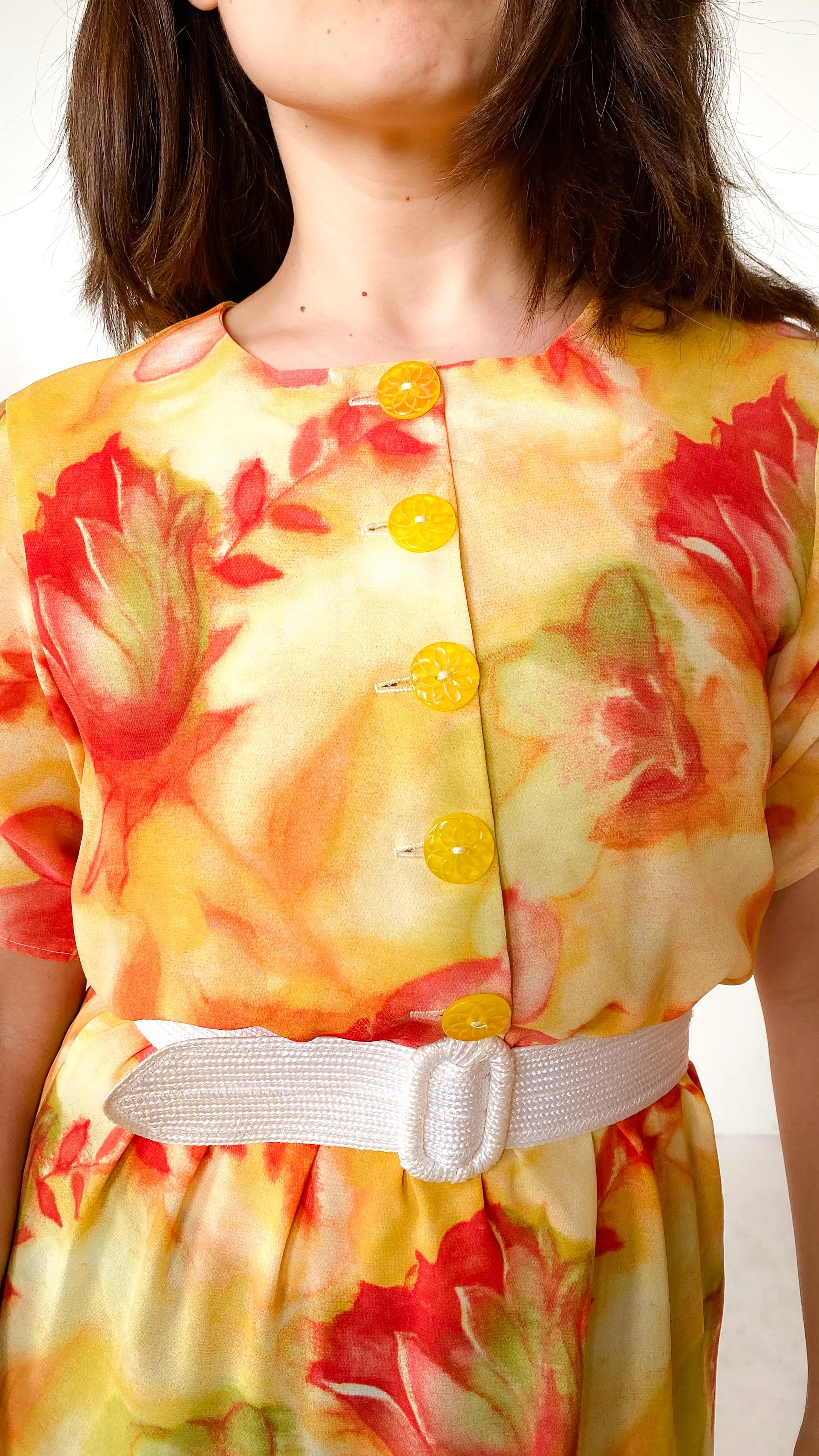 1980s Sun Kissed Floral Dress, sz. S