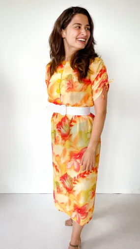 1980s Sun Kissed Floral Dress, sz. S