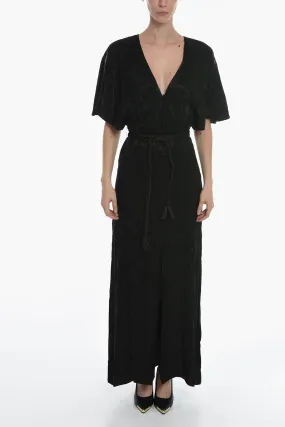 Alice   Olivia Jacquard Satin Floral Patterned Dress with Covered Buttons