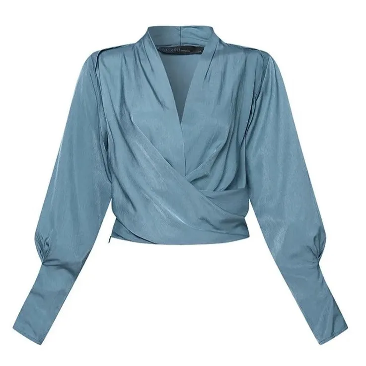 Années 80 Blouse Col V Manches Ballon