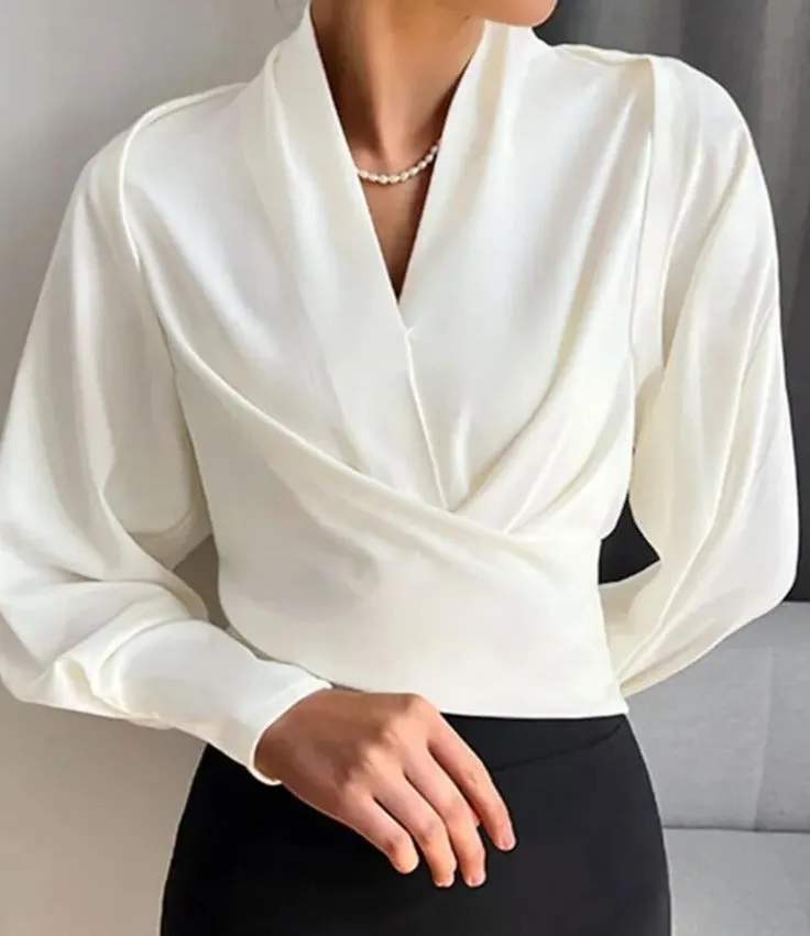 Années 80 Blouse Col V Manches Ballon