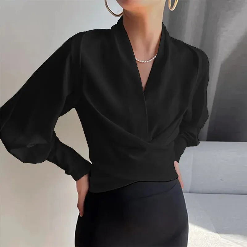 Années 80 Blouse Col V Manches Ballon