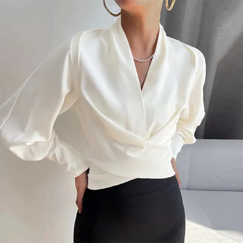 Années 80 Blouse Col V Manches Ballon