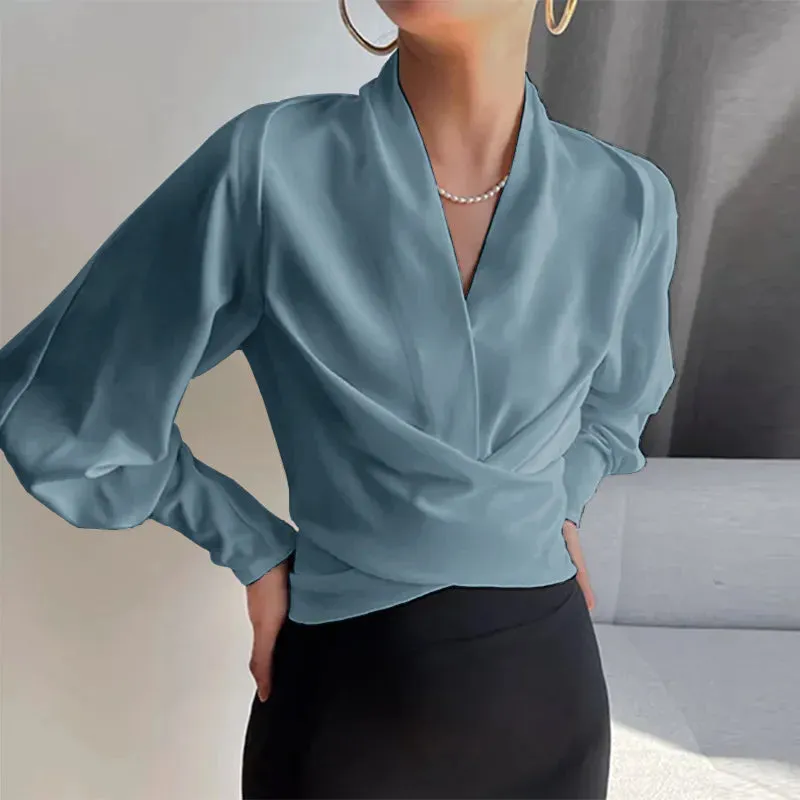 Années 80 Blouse Col V Manches Ballon