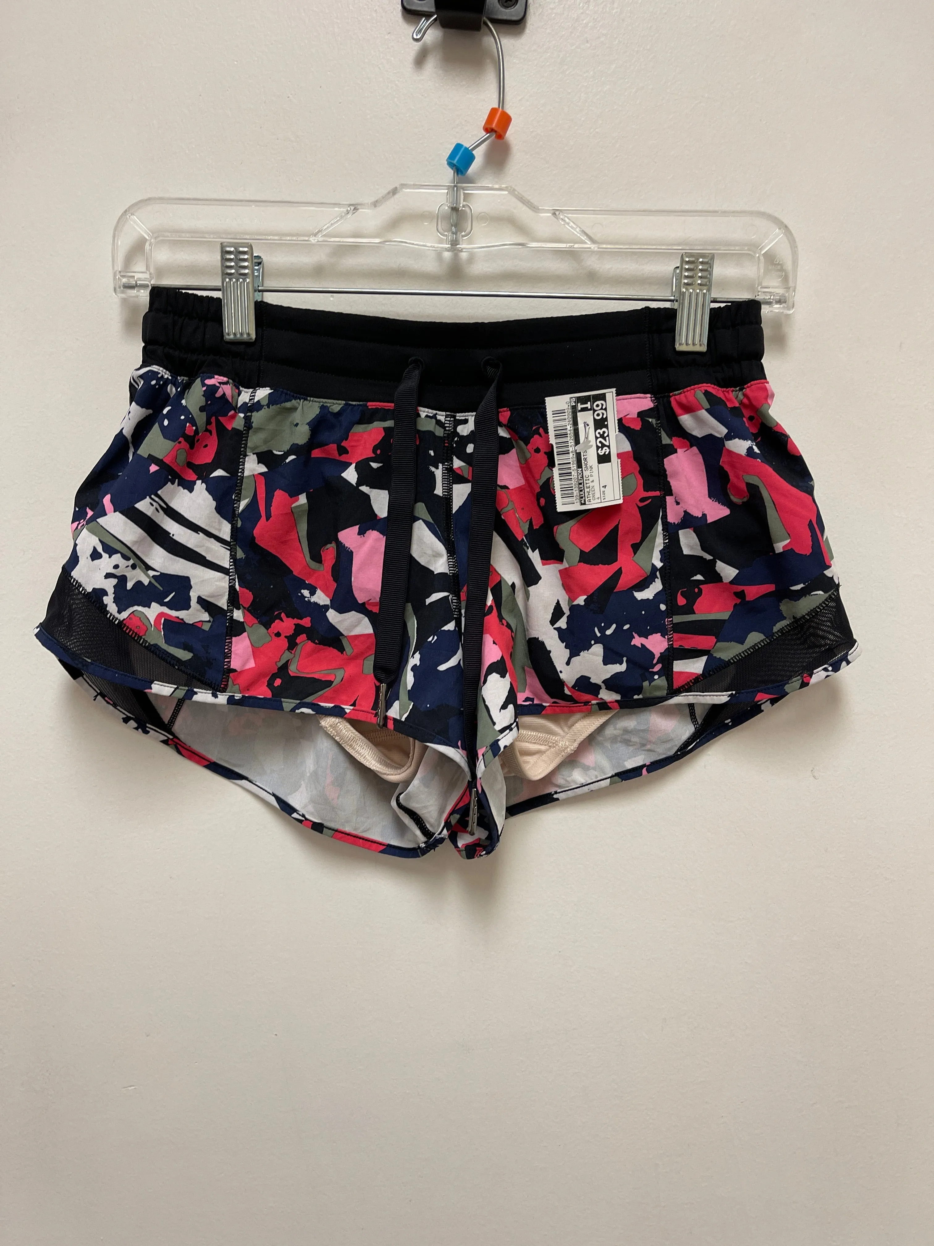 Athletic Shorts By Lululemon In Green & Pink, Size: 4