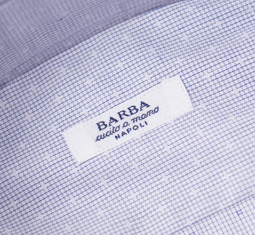 Barba Cotton Shirt in Blue and White Micro Jacquard