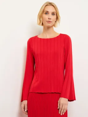 Bell Sleeve Ribbed Soft Knit Tunic, Sunset Red