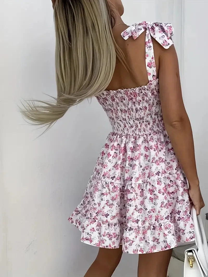 BerryBetty - Backless Spaghetti Floral Print Ruffle Hem Cami Dress