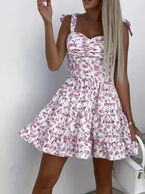 BerryBetty - Backless Spaghetti Floral Print Ruffle Hem Cami Dress