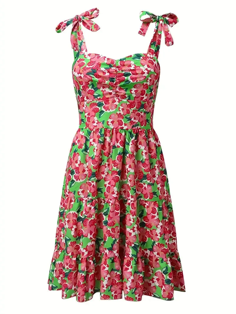 BerryBetty - Backless Spaghetti Floral Print Ruffle Hem Cami Dress