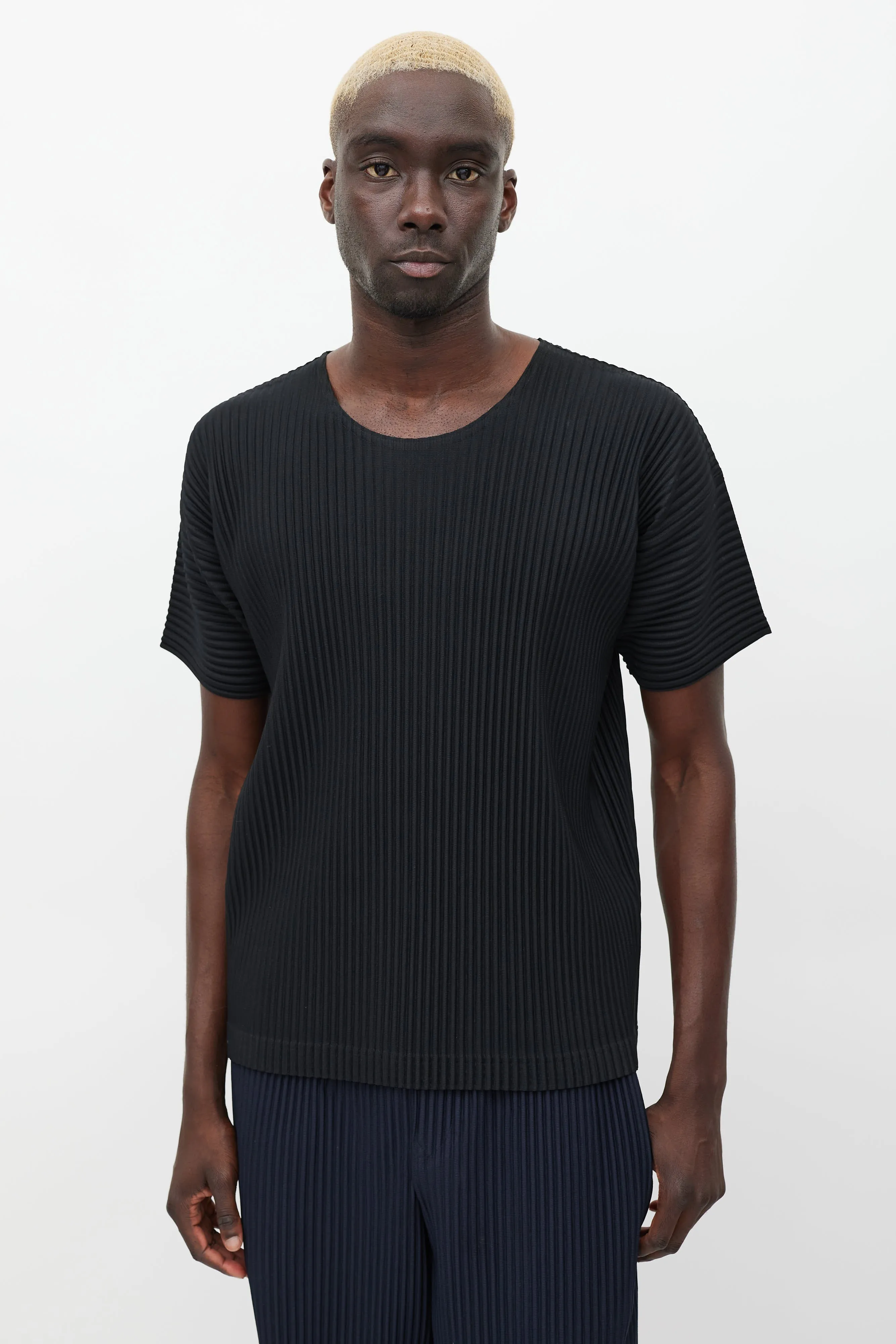 Black Pleated Crewneck T-Shirt