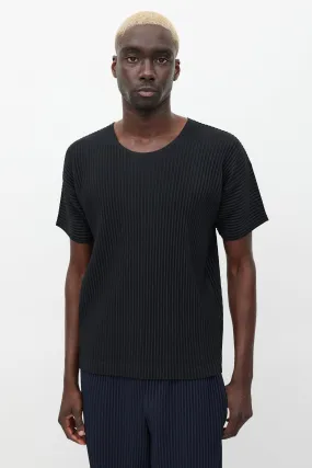 Black Pleated Crewneck T-Shirt