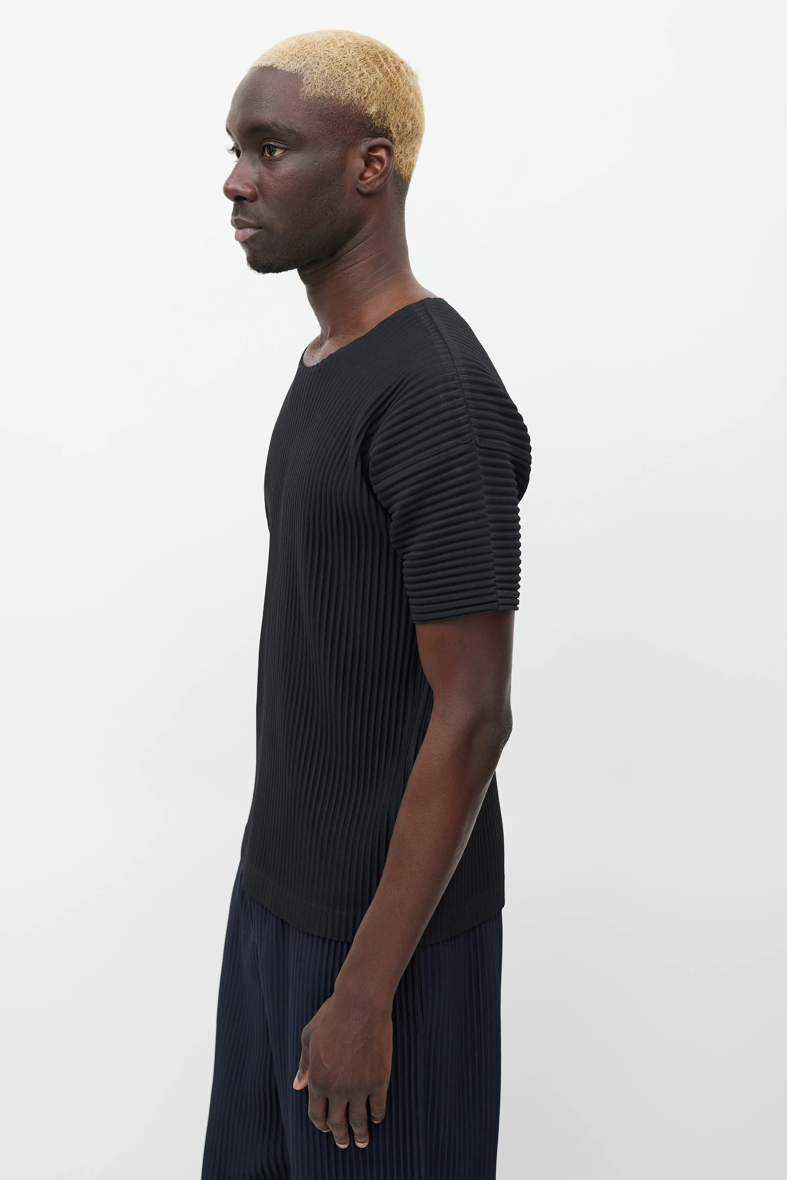 Black Pleated Crewneck T-Shirt