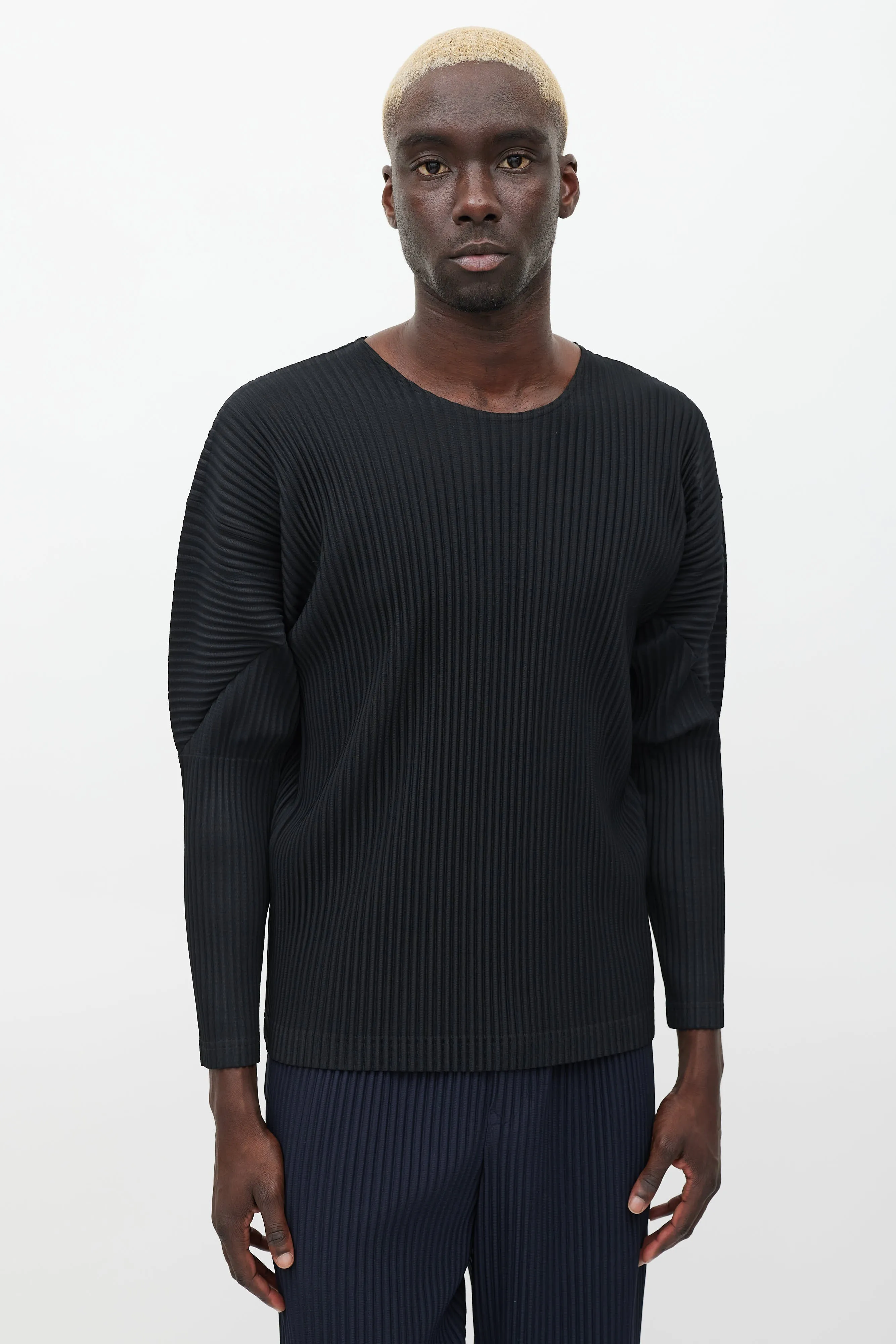 Black Pleated Long Sleeve Top