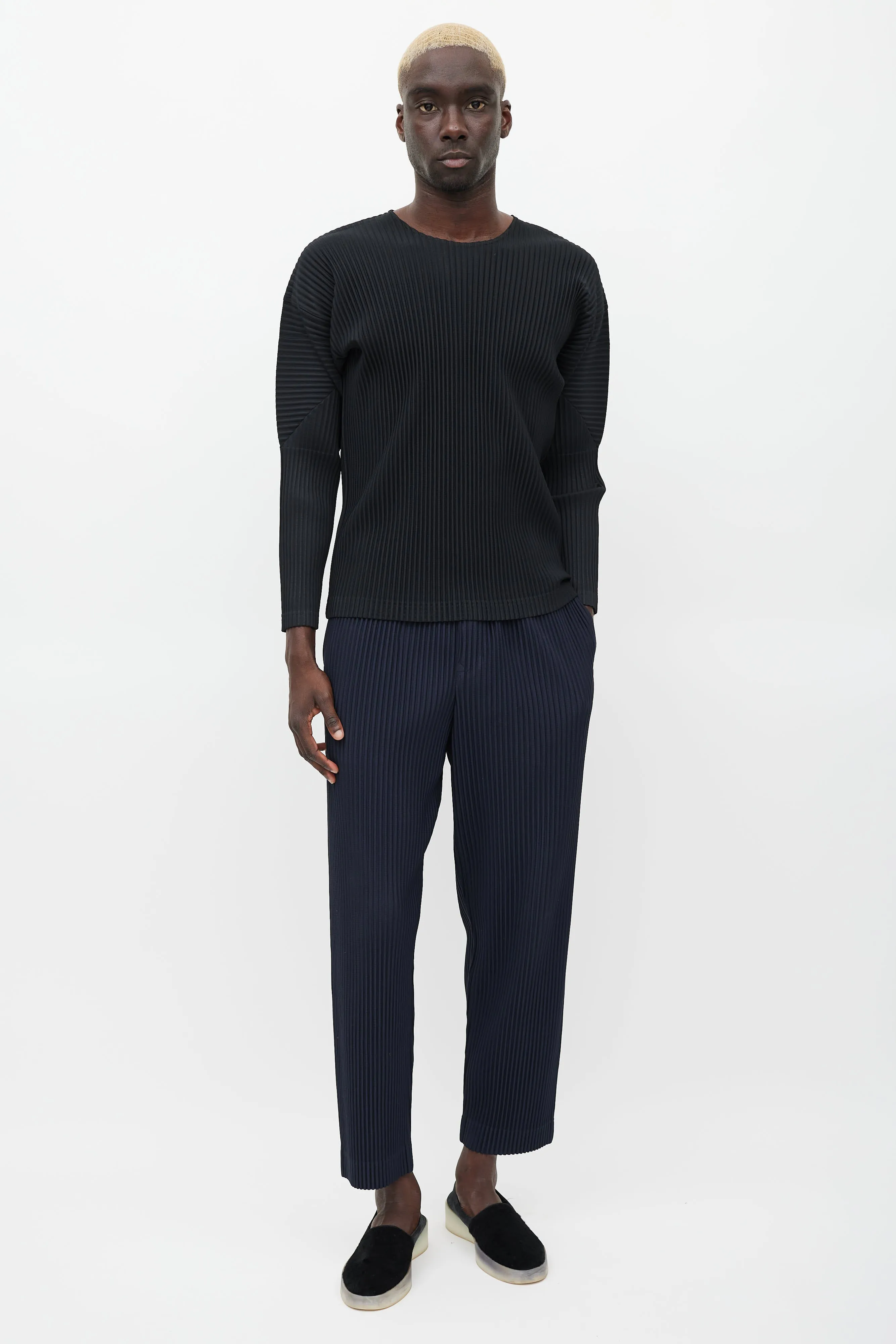 Black Pleated Long Sleeve Top