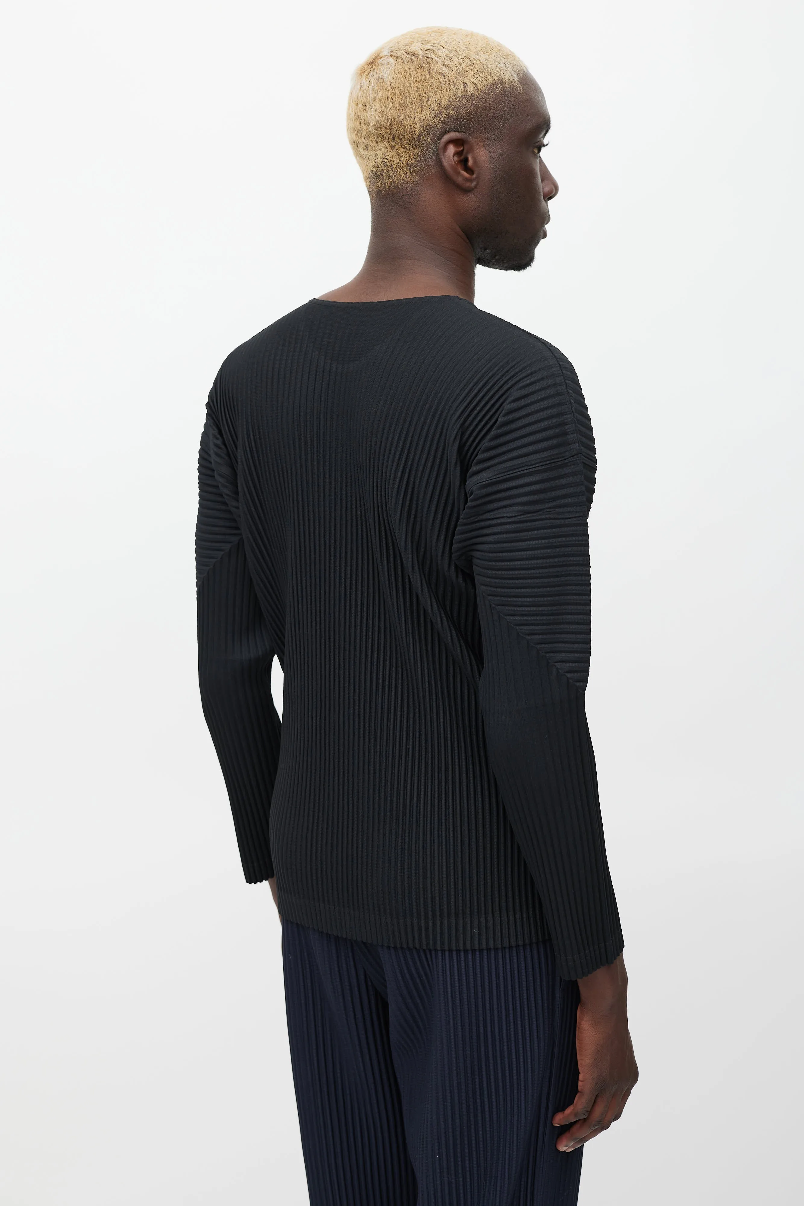 Black Pleated Long Sleeve Top