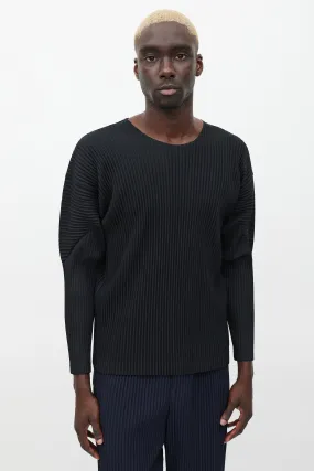 Black Pleated Long Sleeve Top