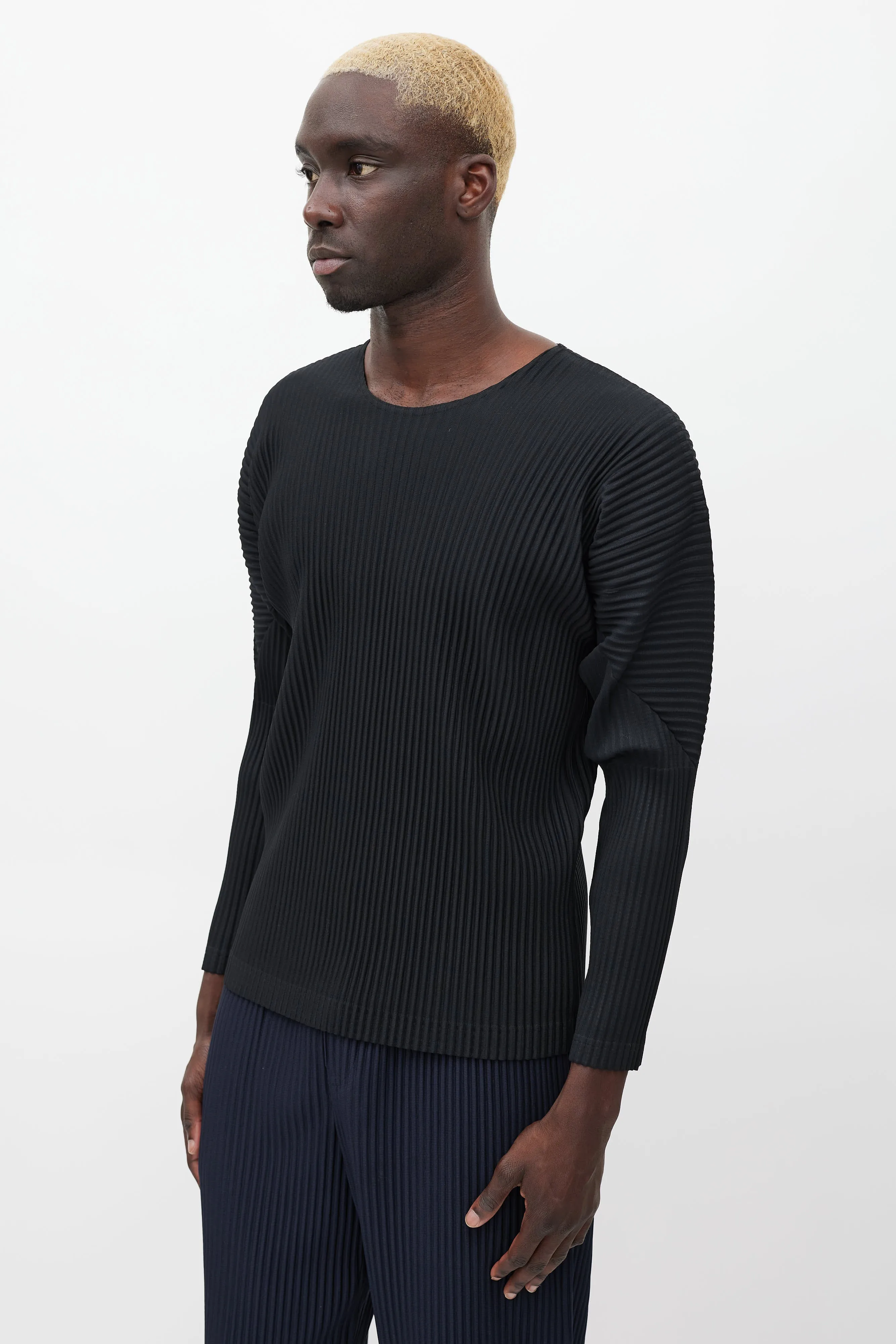 Black Pleated Long Sleeve Top