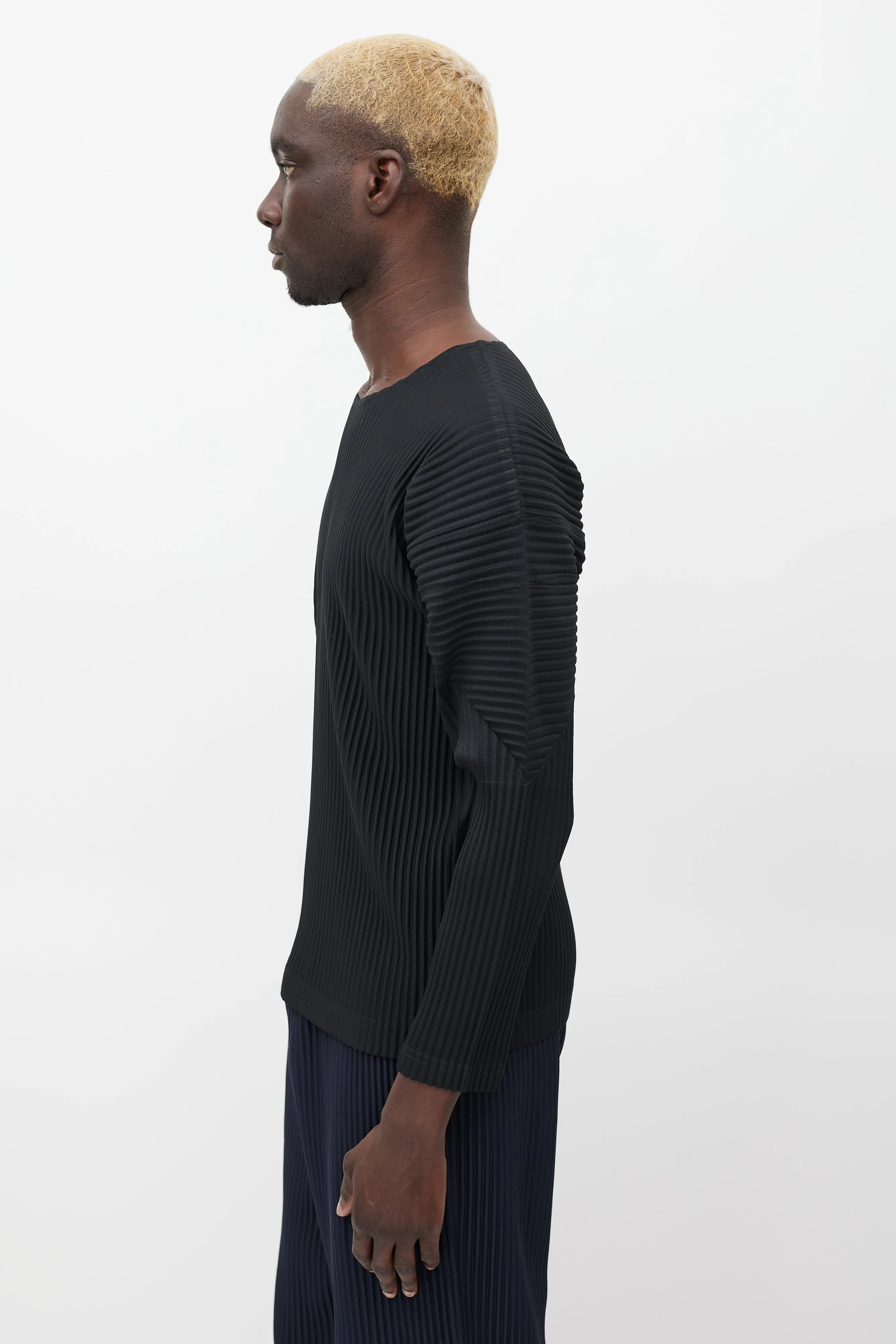 Black Pleated Long Sleeve Top
