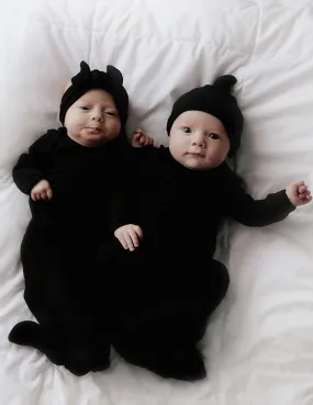 Black Ribbed Knotted Newborn Gown Set