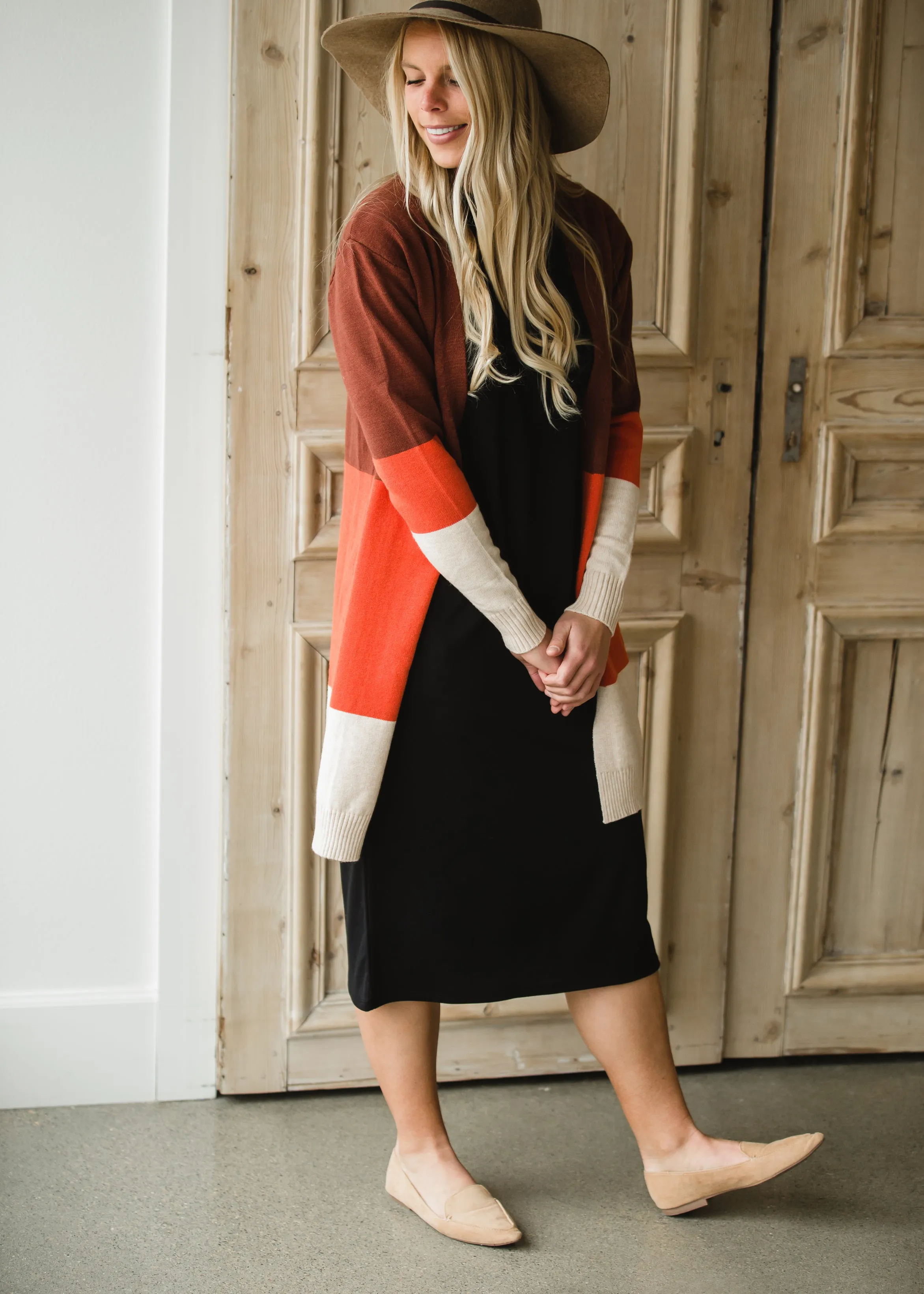 Burgundy   Rust Color Block Cardigan - FINAL SALE