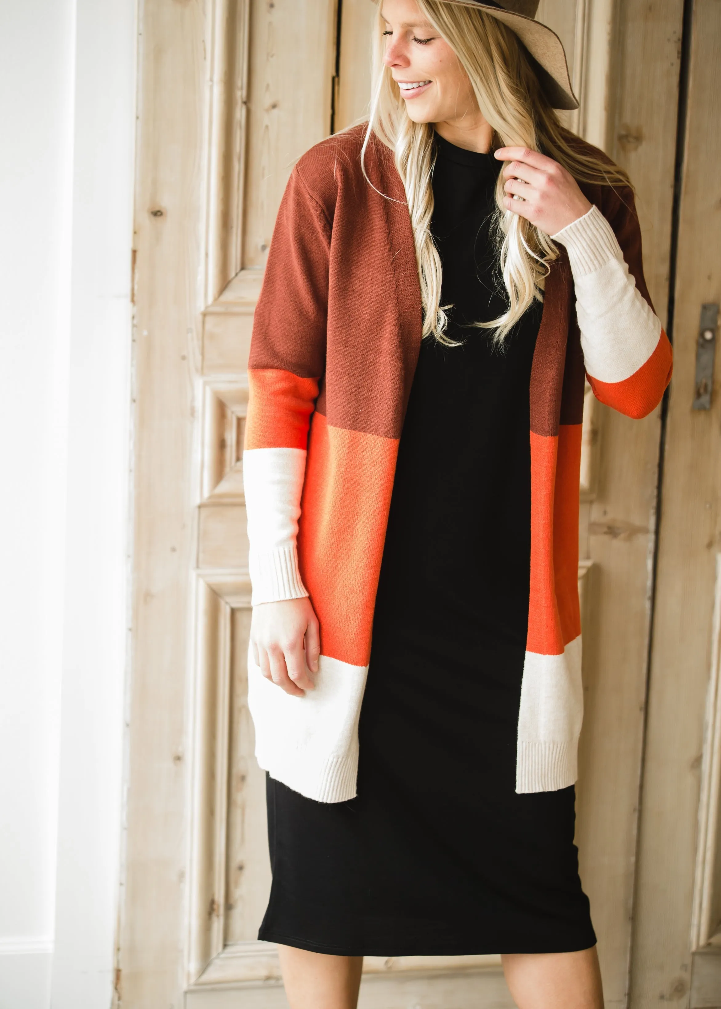 Burgundy   Rust Color Block Cardigan - FINAL SALE