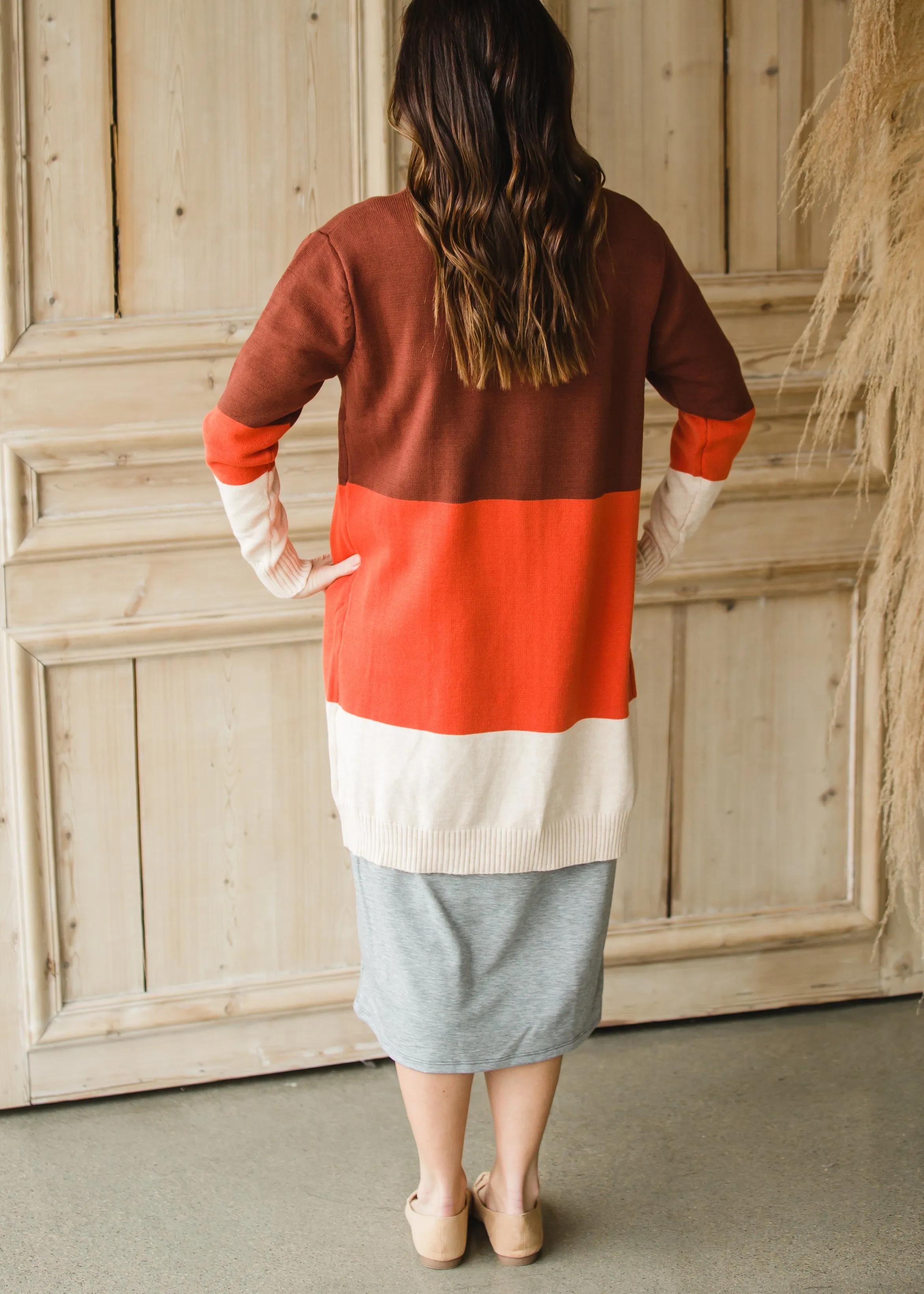 Burgundy   Rust Color Block Cardigan - FINAL SALE