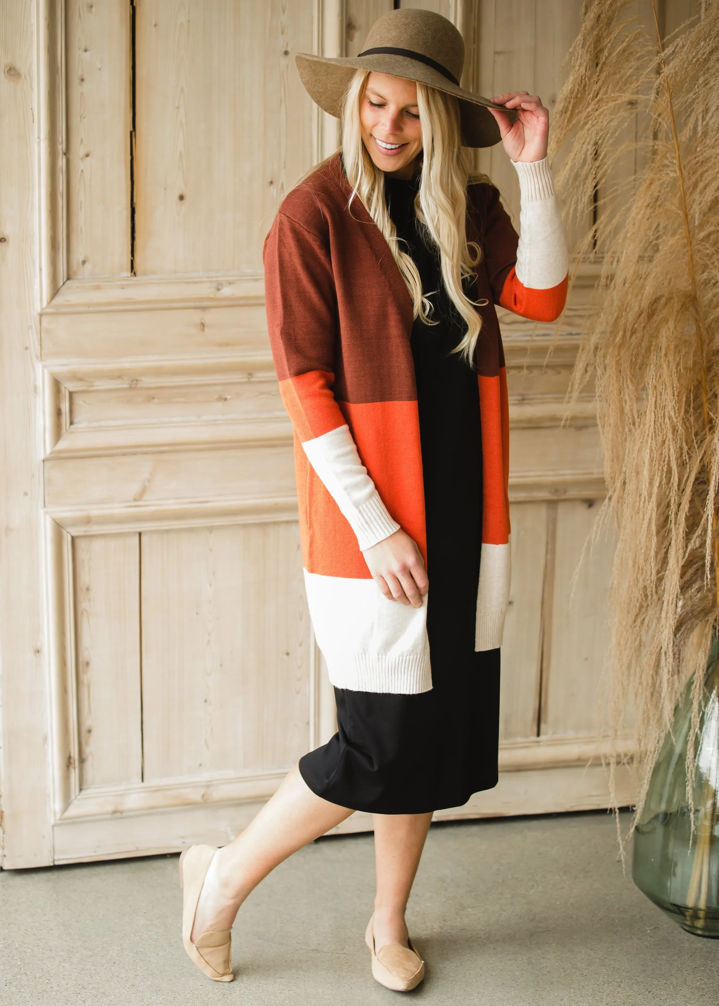Burgundy   Rust Color Block Cardigan - FINAL SALE