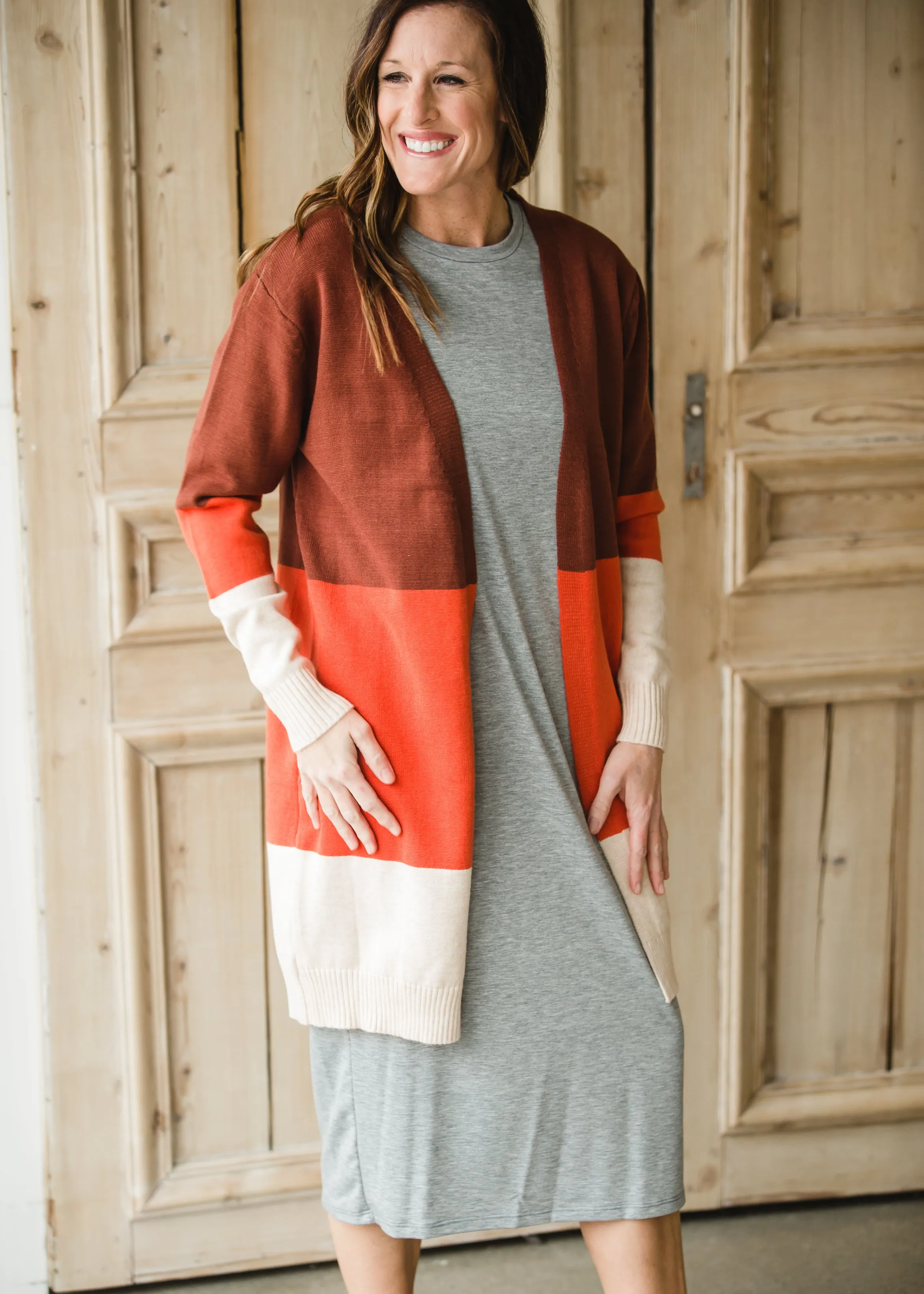 Burgundy   Rust Color Block Cardigan - FINAL SALE