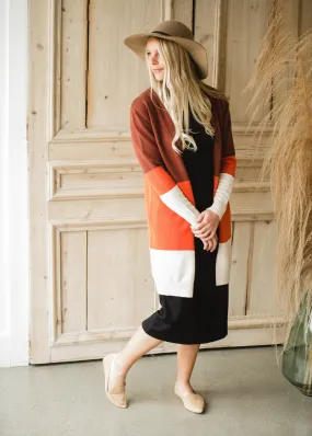 Burgundy   Rust Color Block Cardigan - FINAL SALE