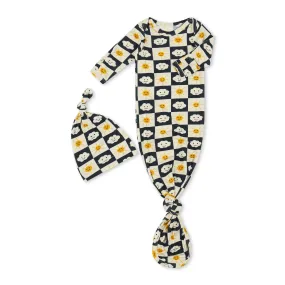 Optimized Checkered Joy Knotted Gown & Hat Set
