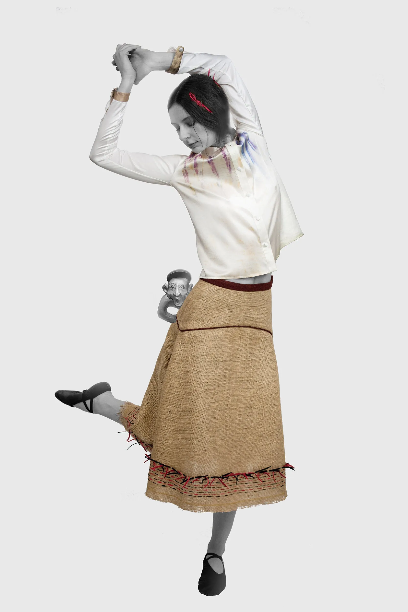 Clay Fitted Skirt with Yoke- Jute Canvas