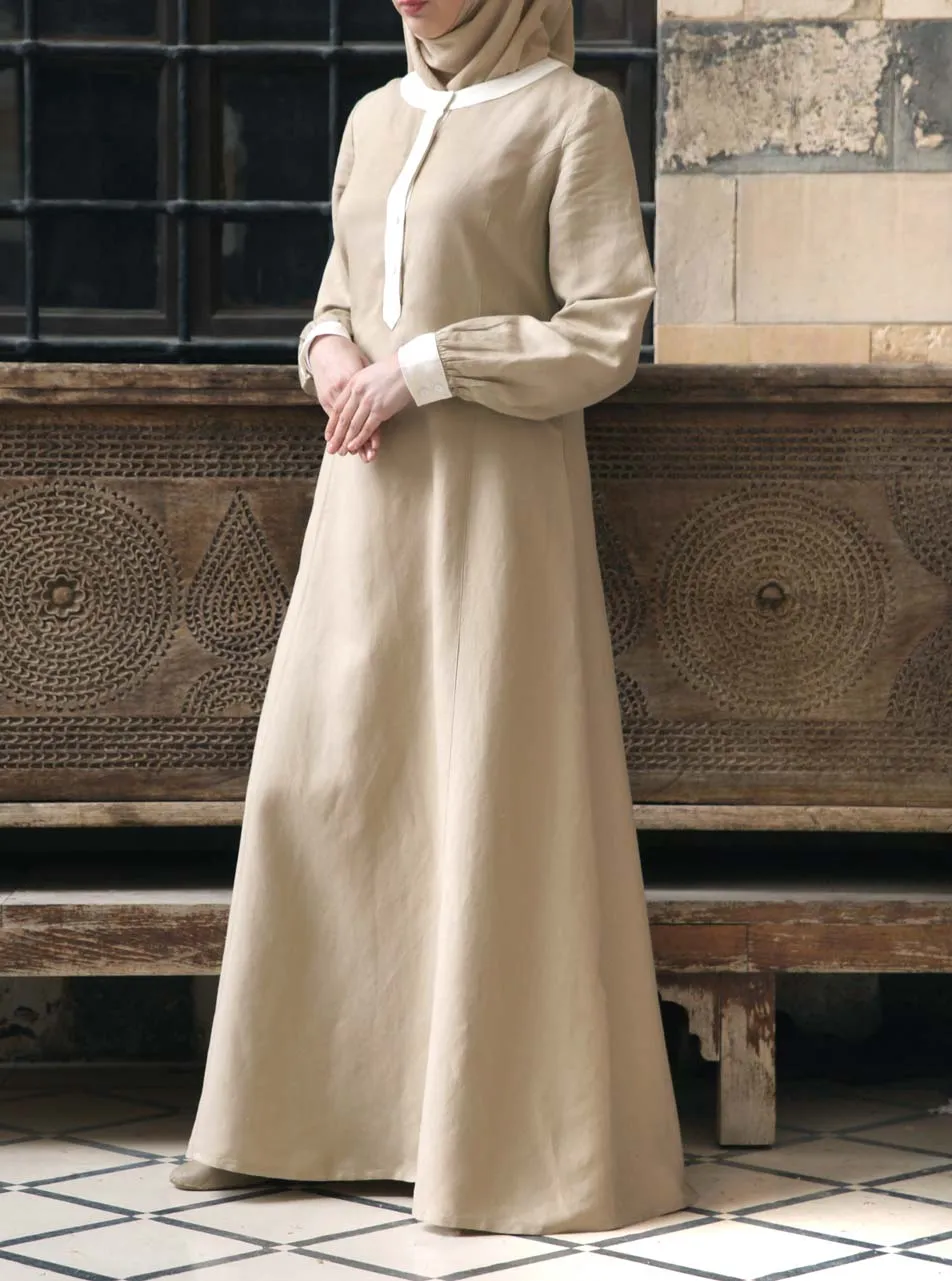 Contrast Linen Maxi Dress