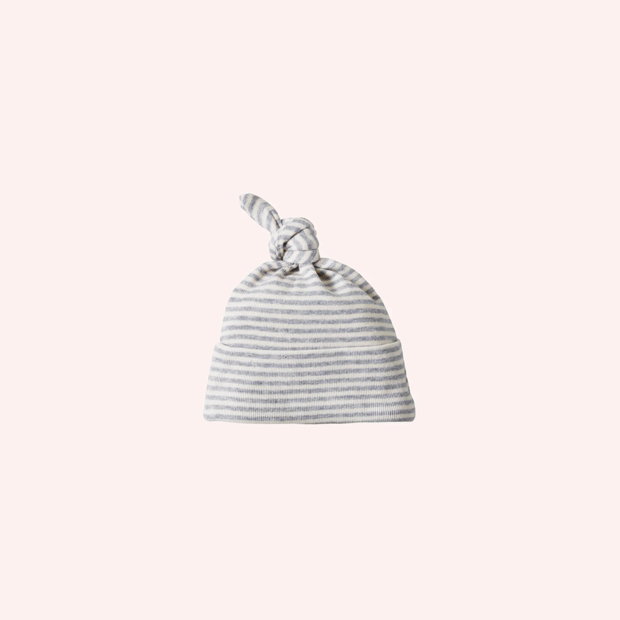 Cotton Knotted Beanie - Grey Marl Stripe