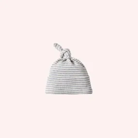 Cotton Knotted Beanie - Grey Marl Stripe