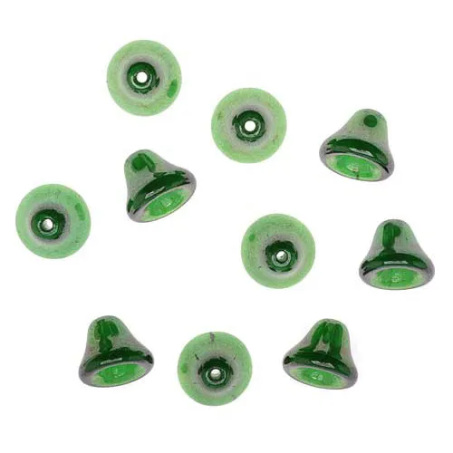Czech Glass Beads 9mm Bell Beadcaps Emerald Green (10 pcs)