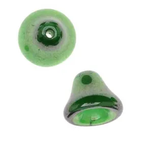 Czech Glass Beads 9mm Bell Beadcaps Emerald Green (10 pcs)