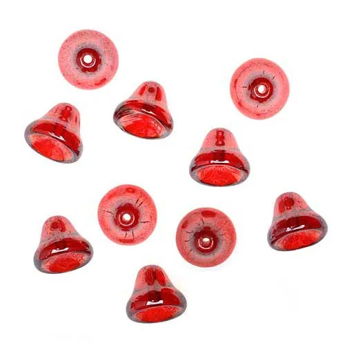 Czech Glass Beads 9mm Bell Beadcaps Red Ruby (10 pcs)