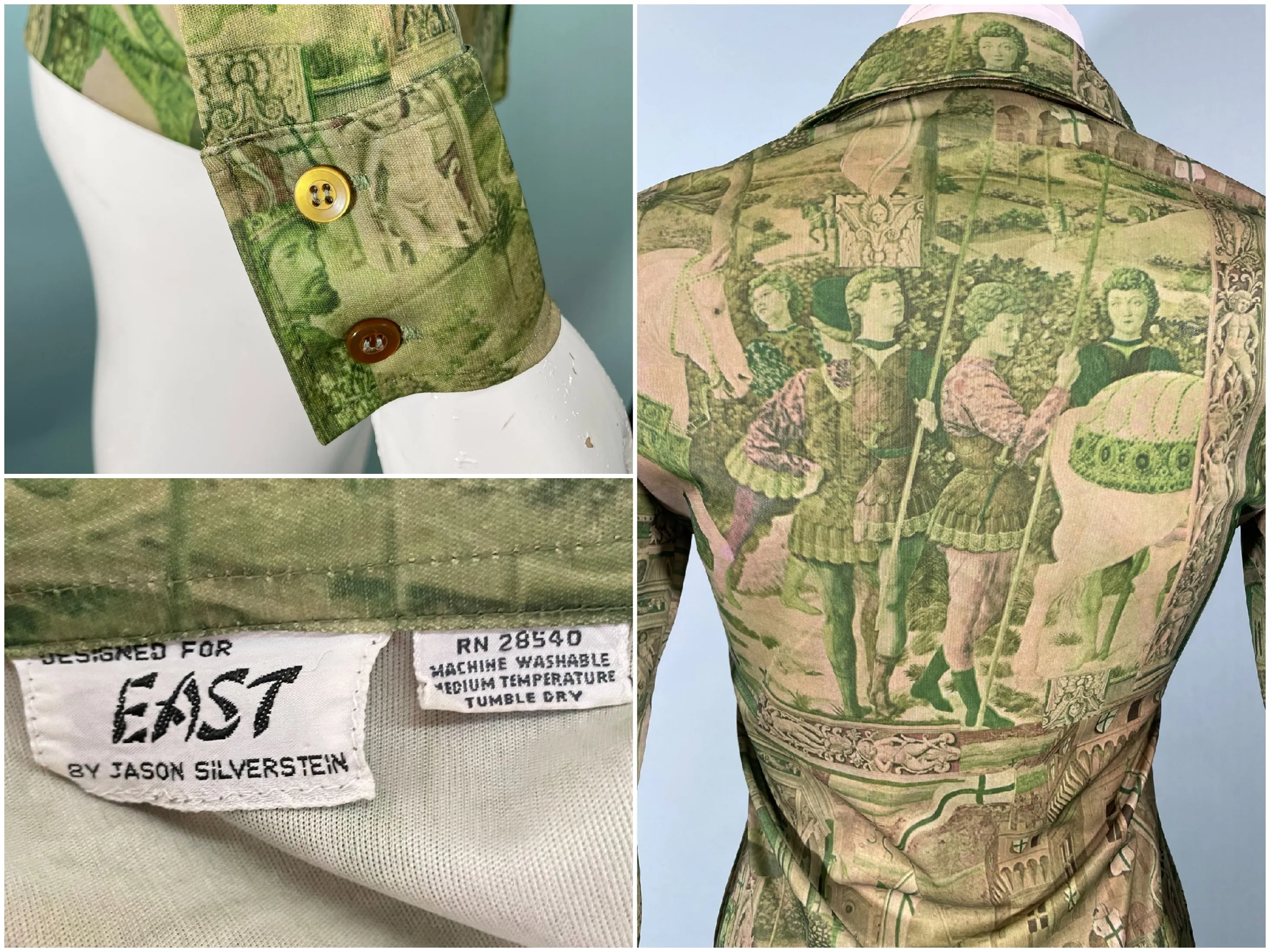 Disco 70s Renaissance/Castles Novelty Print Blouse, East by Jason Silverstein XS