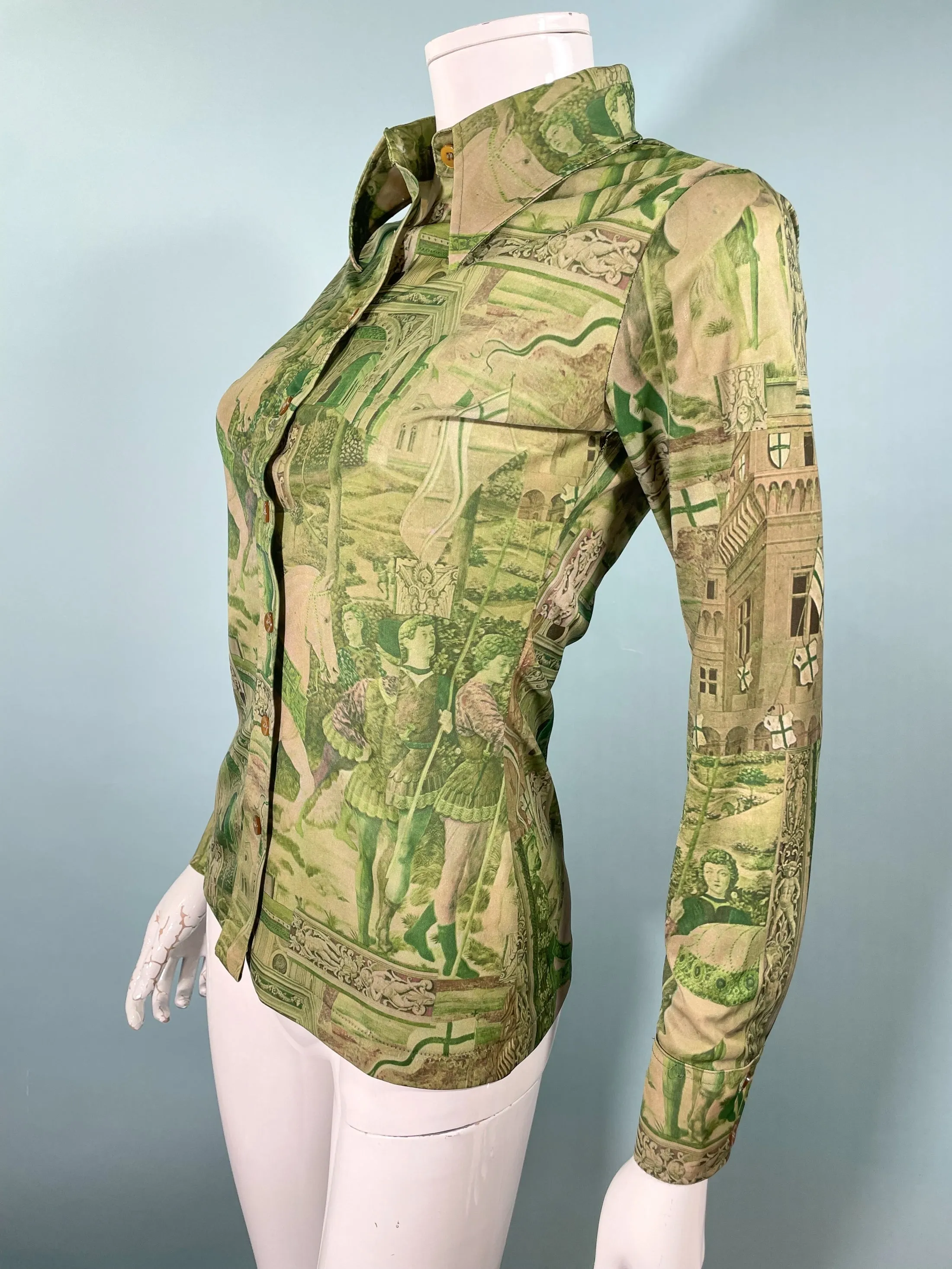 Disco 70s Renaissance/Castles Novelty Print Blouse, East by Jason Silverstein XS