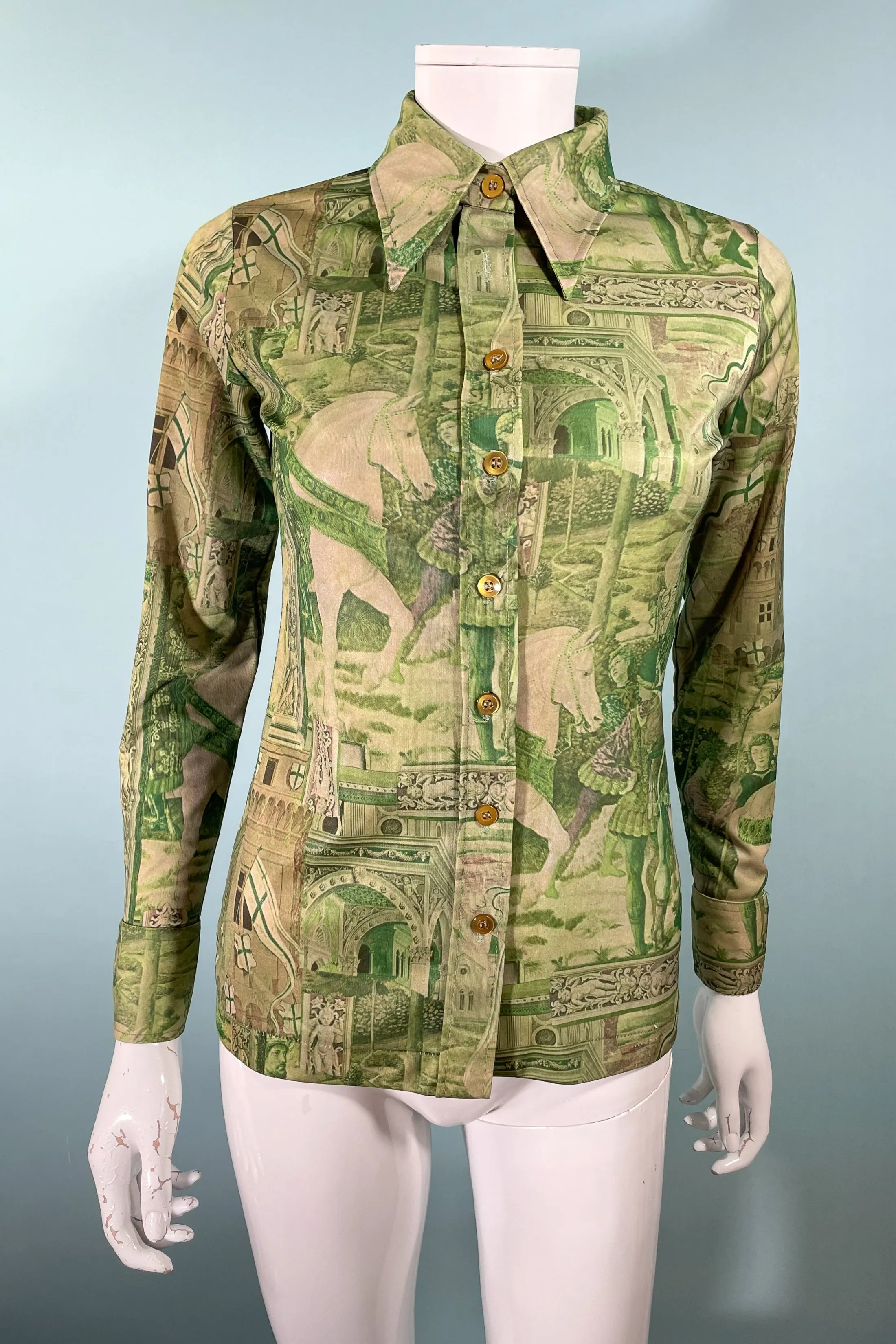 Disco 70s Renaissance/Castles Novelty Print Blouse, East by Jason Silverstein XS