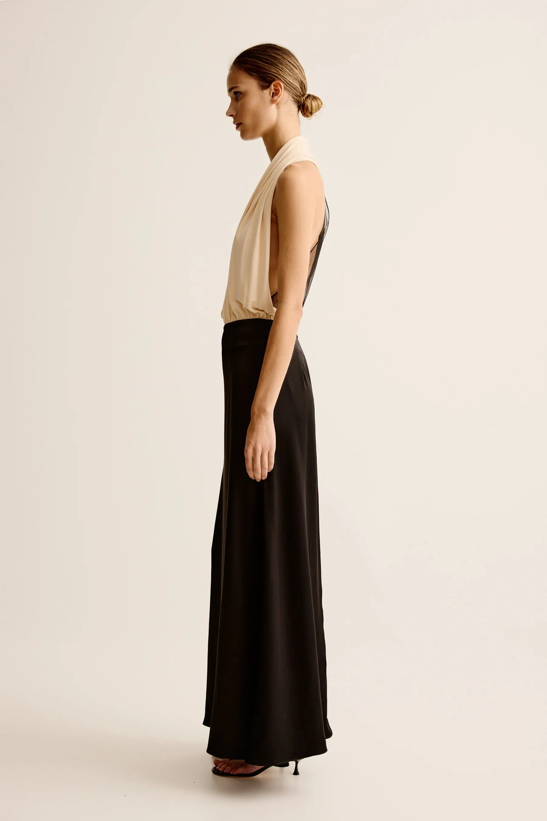 Esse Studios Vino Drape Dress in Macadamia and Black