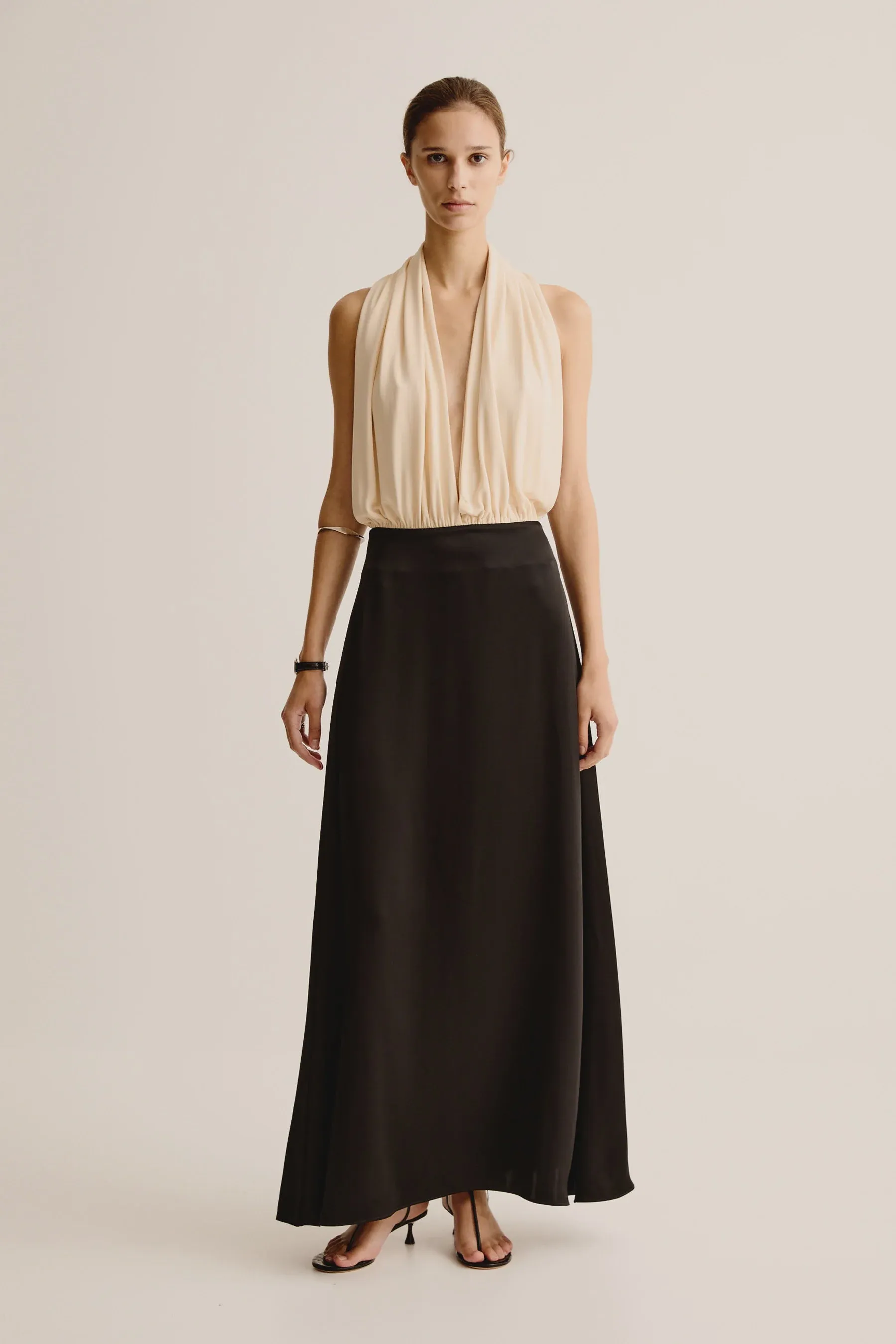 Esse Studios Vino Drape Dress in Macadamia and Black