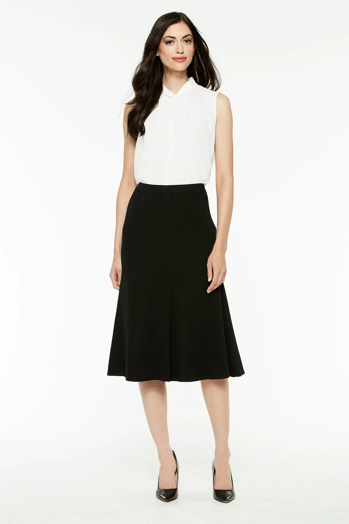 Flared Knit Midi Skirt, Black