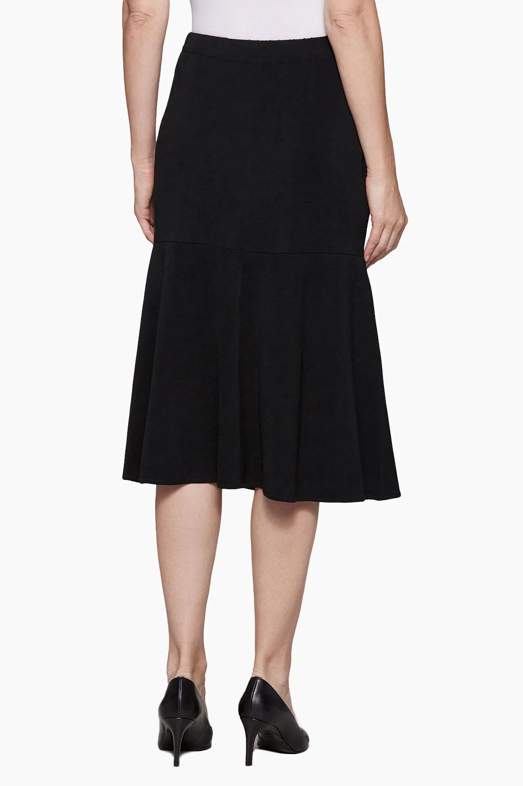 Flared Knit Midi Skirt, Black