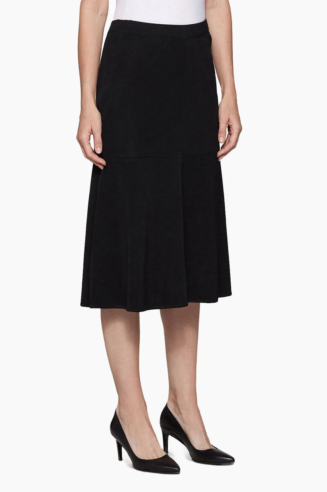 Flared Knit Midi Skirt, Black