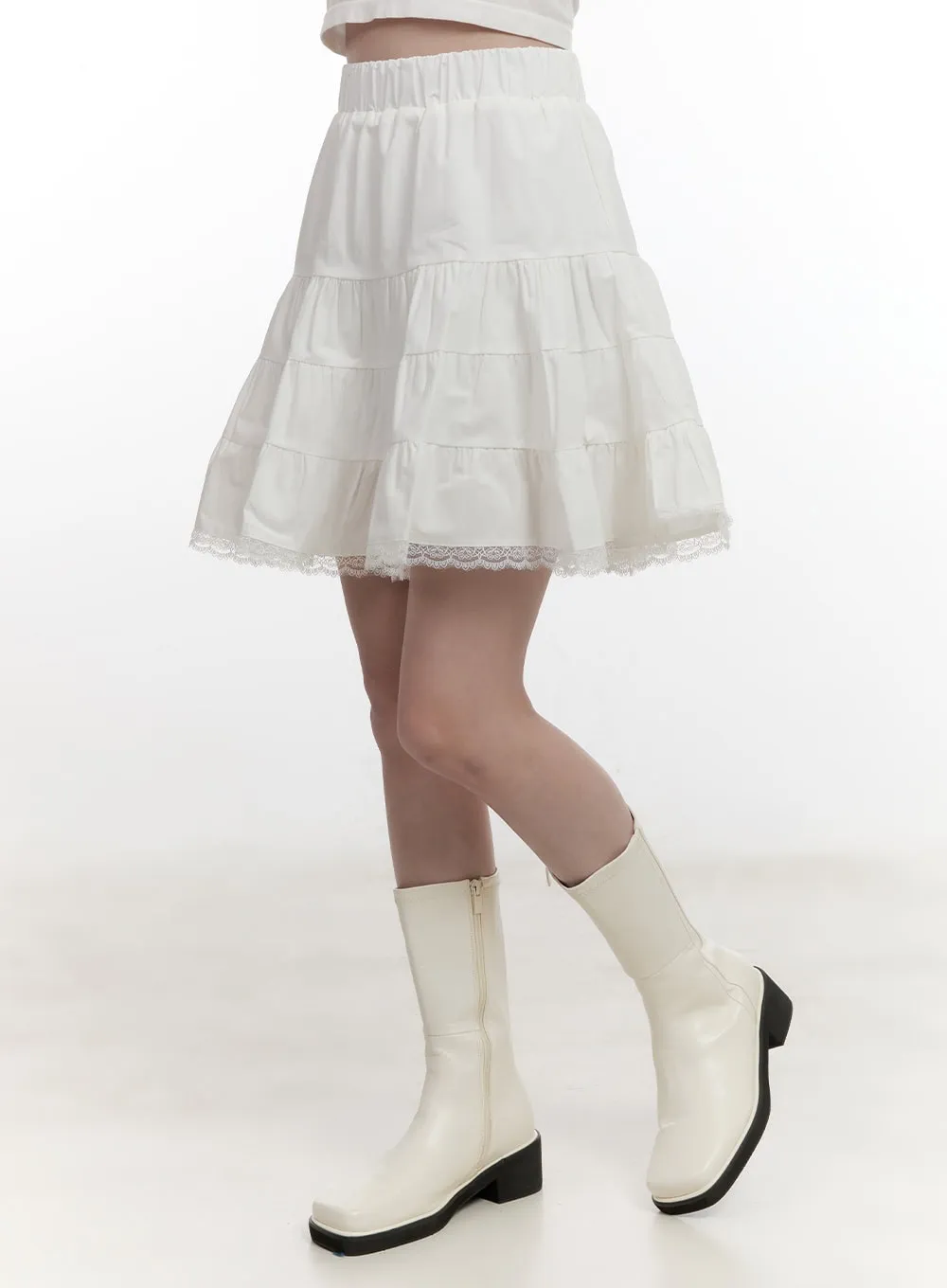 Flared Lace Trim Mini Skirt CF527