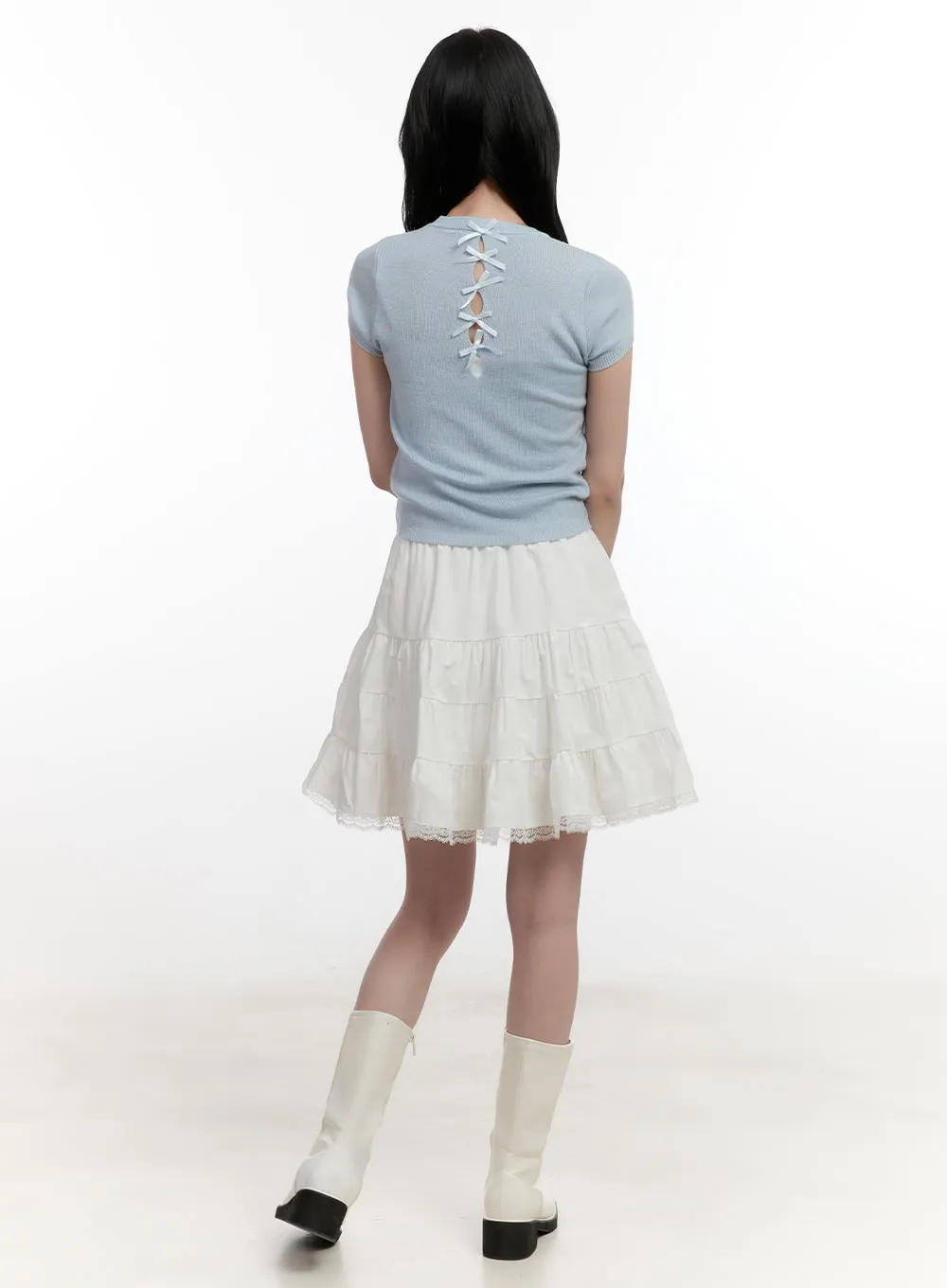 Flared Lace Trim Mini Skirt CF527