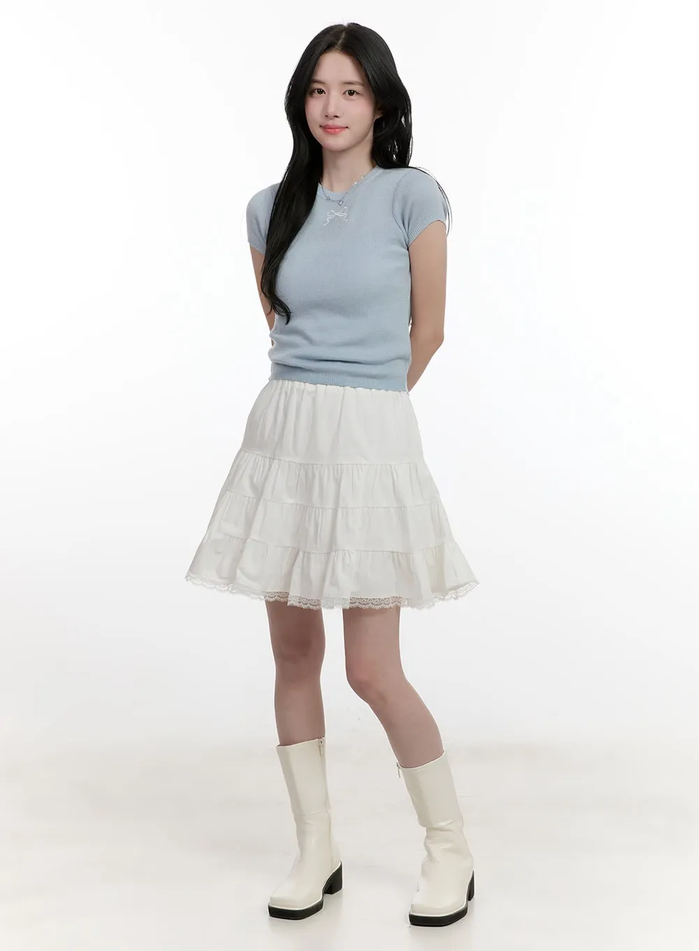 Flared Lace Trim Mini Skirt CF527